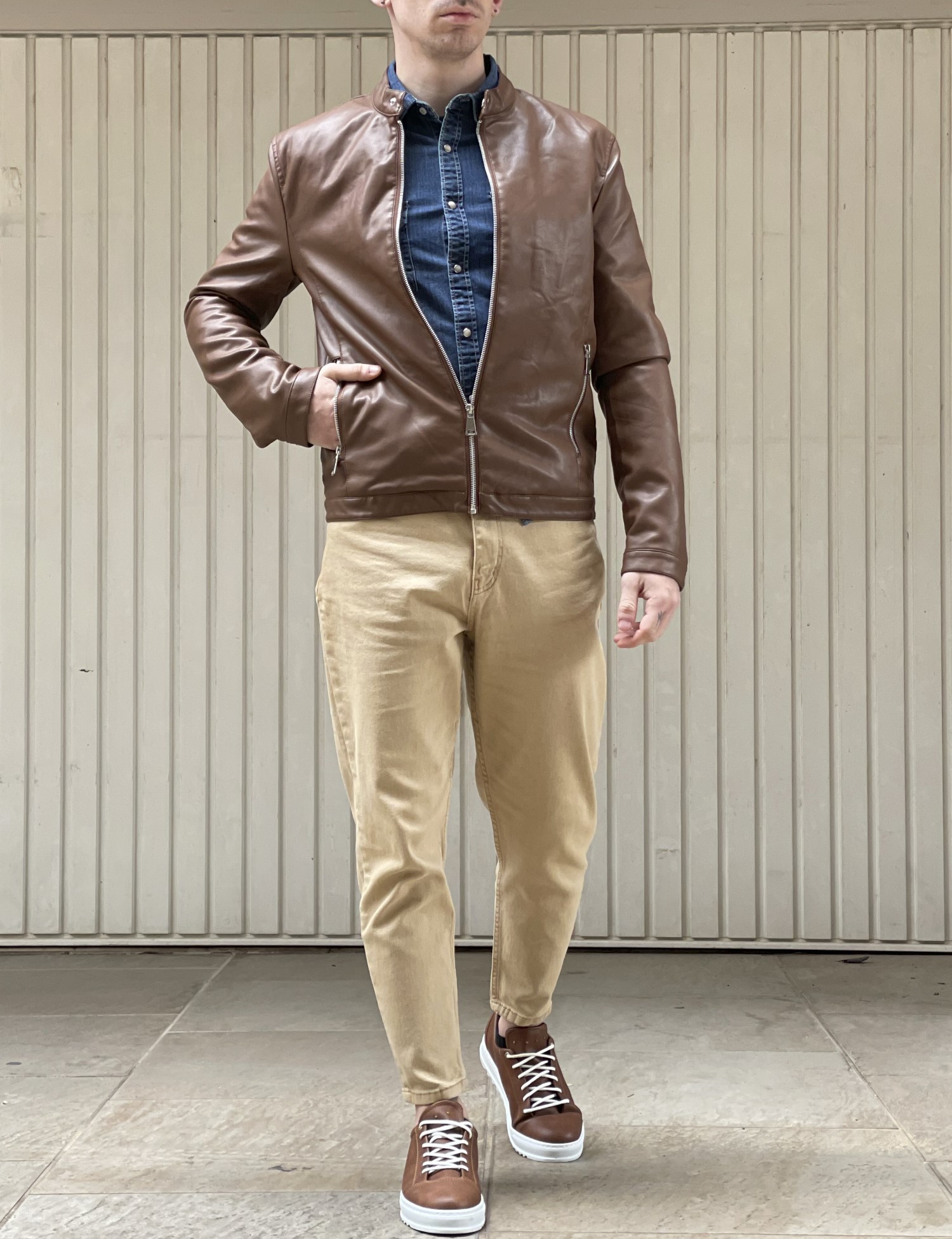 Bread and Buttons ανδρικό ταμπά Jacket από δερματίνη με μάο γιακά G12317T φωτογραφία